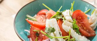 Healthy food for an optimal figure - diet salads with squid without mayonnaise